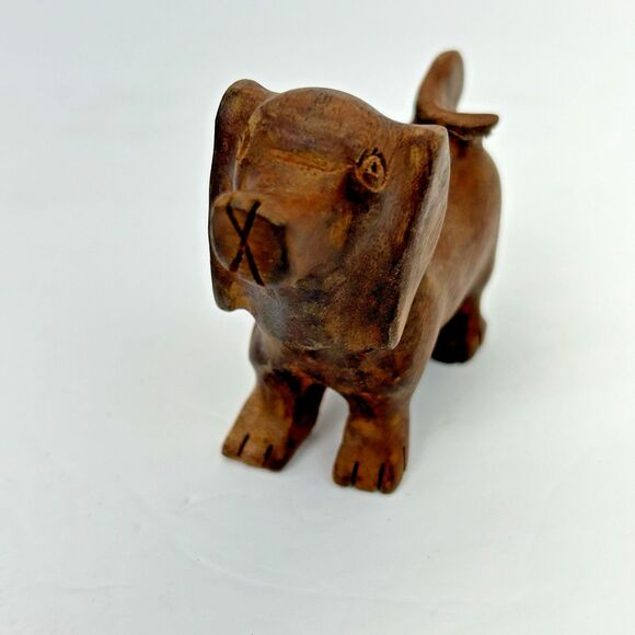 Vintage Hand Carved Wooden Dachshund Figurine Collectible Friendly Looking Up - Picture 2 of 11